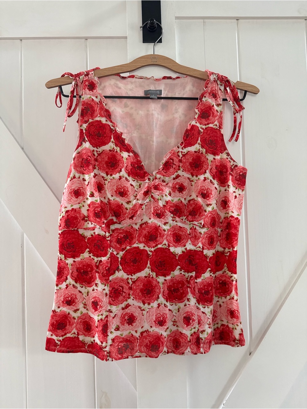 Ann Taylor Rose Print Floral Tie Shoulder Sleeveless Blouse Size 2